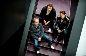 Portret van het Jiskefet trio Kees Prins (R), Michiel Romeyn (M) en Herman Koch.